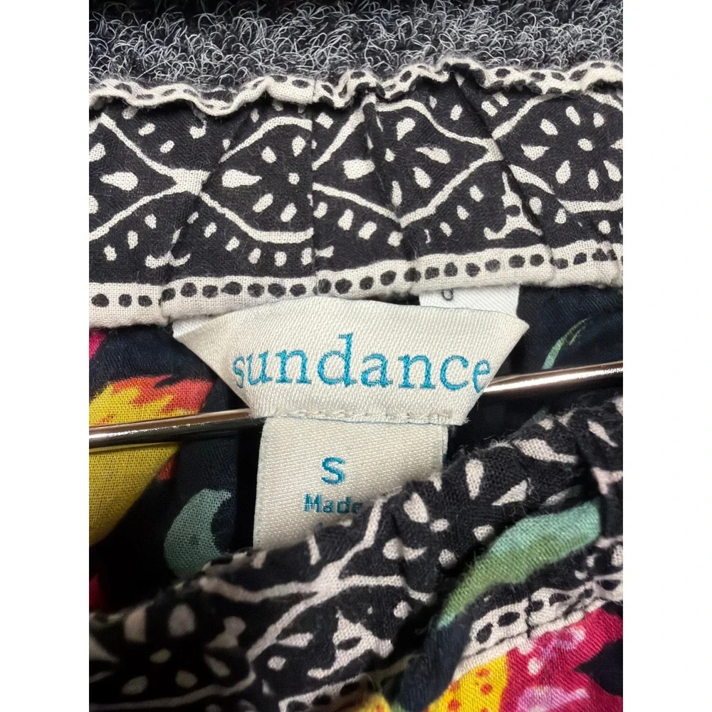 Sundance Pants Womens Small Black Floral Cotton Drawstring Boho Crop Trousers